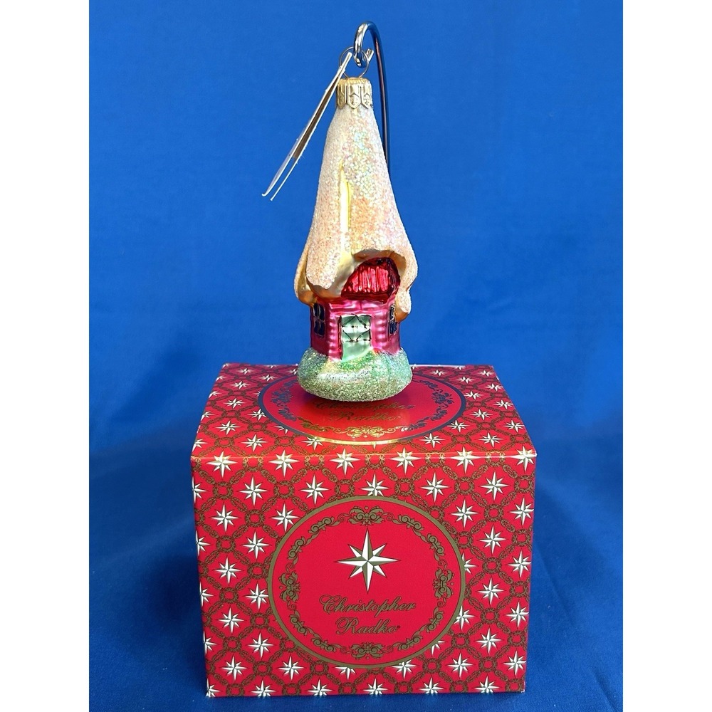 Christopher Radko Ice House 94-098-1 Vintage Glass Christmas Ornament Tag Box